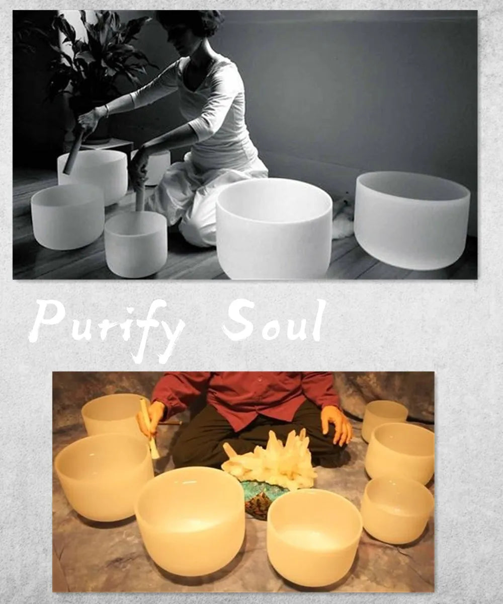 KVKA Frosted White Crystal Singing Bowl Set with Free Carrying Bag