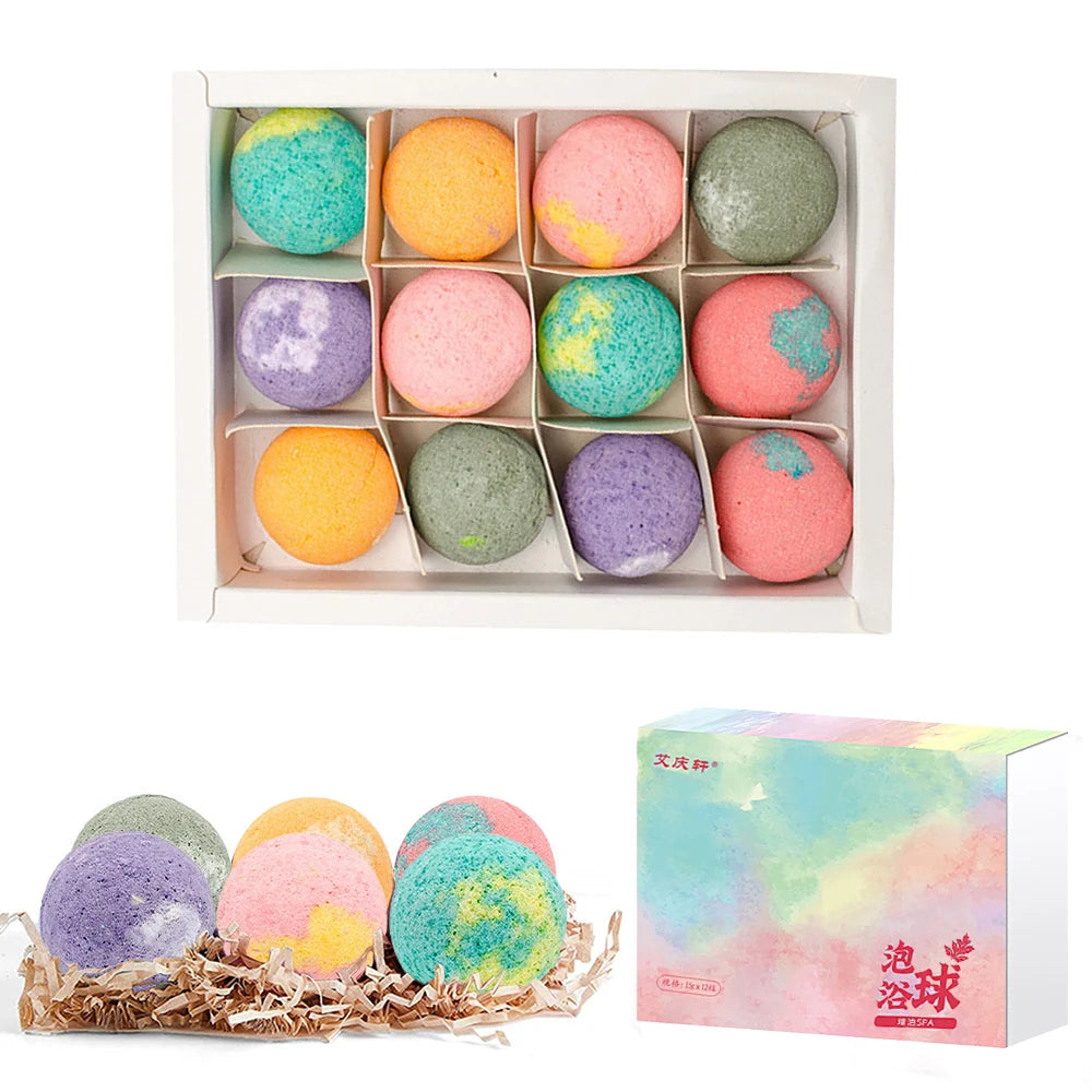 12Pcs Bath Bomb Set for Stress Relief & SPA