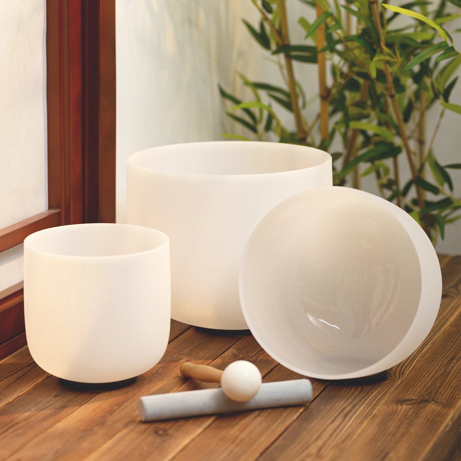 KVKA Frosted White Crystal Singing Bowl Set with Free Carrying Bag