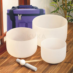 KVKA Frosted White Crystal Singing Bowl Set with Free Carrying Bag