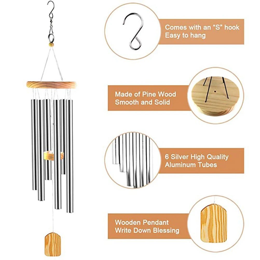 Outdoor Wooden Wind Chime with 6 Tubes