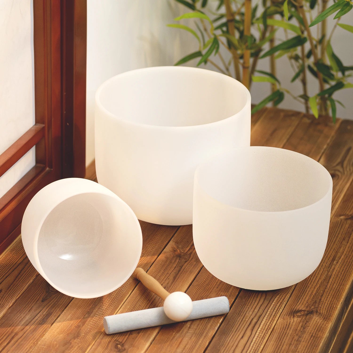 KVKA Frosted White Crystal Singing Bowl Set with Free Carrying Bag
